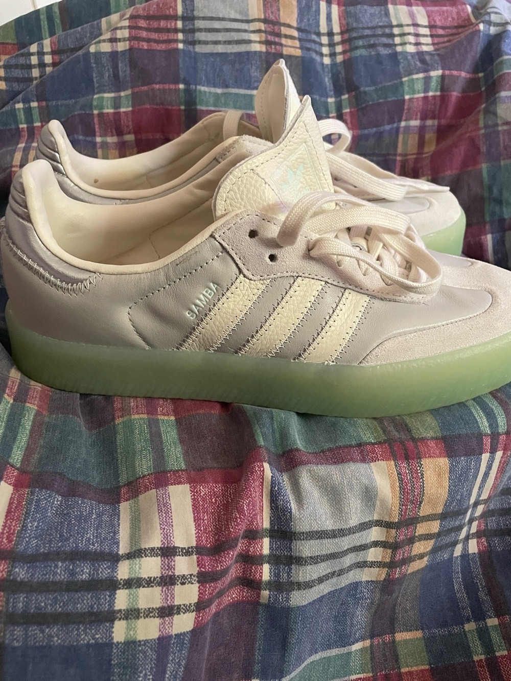 adidas Samba Platform Shoe in Light Gray with Mint Green Sole